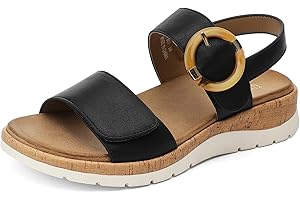 UBFEN Womens Flat Sandals Arch Support Open Toe Walking Comfy Casual Low Wedge Summer Shoes