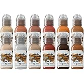 World Famous Tattoo Ink - Skin Tone Color Tattoo Kit - Professional Tattoo Ink in Color Assortment, Includes White Tattoo Ink - Skin-Safe Permanent Tattooing - Vegan &amp; Non-Toxic (1 oz Each)
