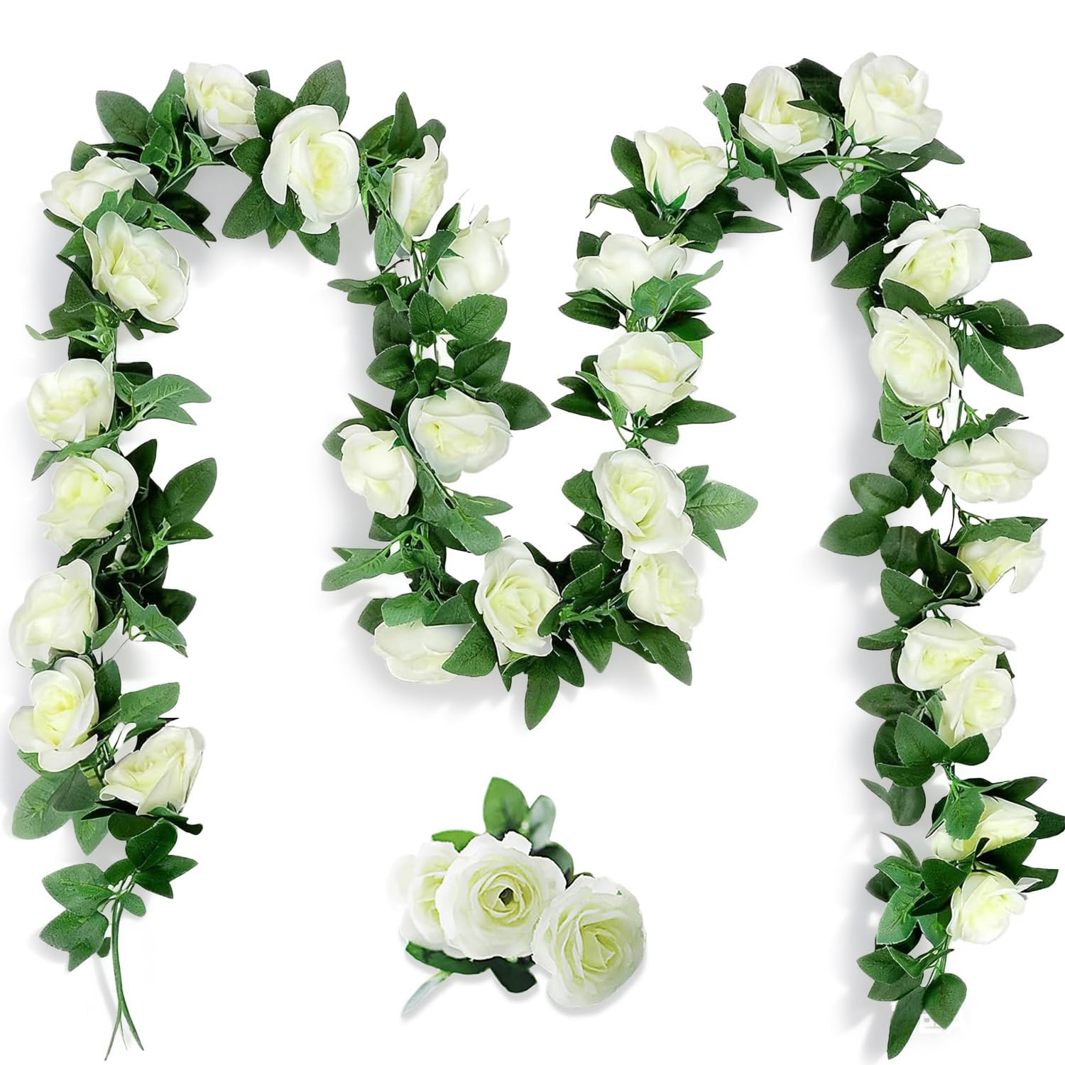 Photo 1 of 10PCS Fake Rose Garland, 7.5Ft Artificial Vines Flowers Hanging Rose Vine for Table Wedding Backdrop Arch Wall Party Mantle Festival Decor (White)