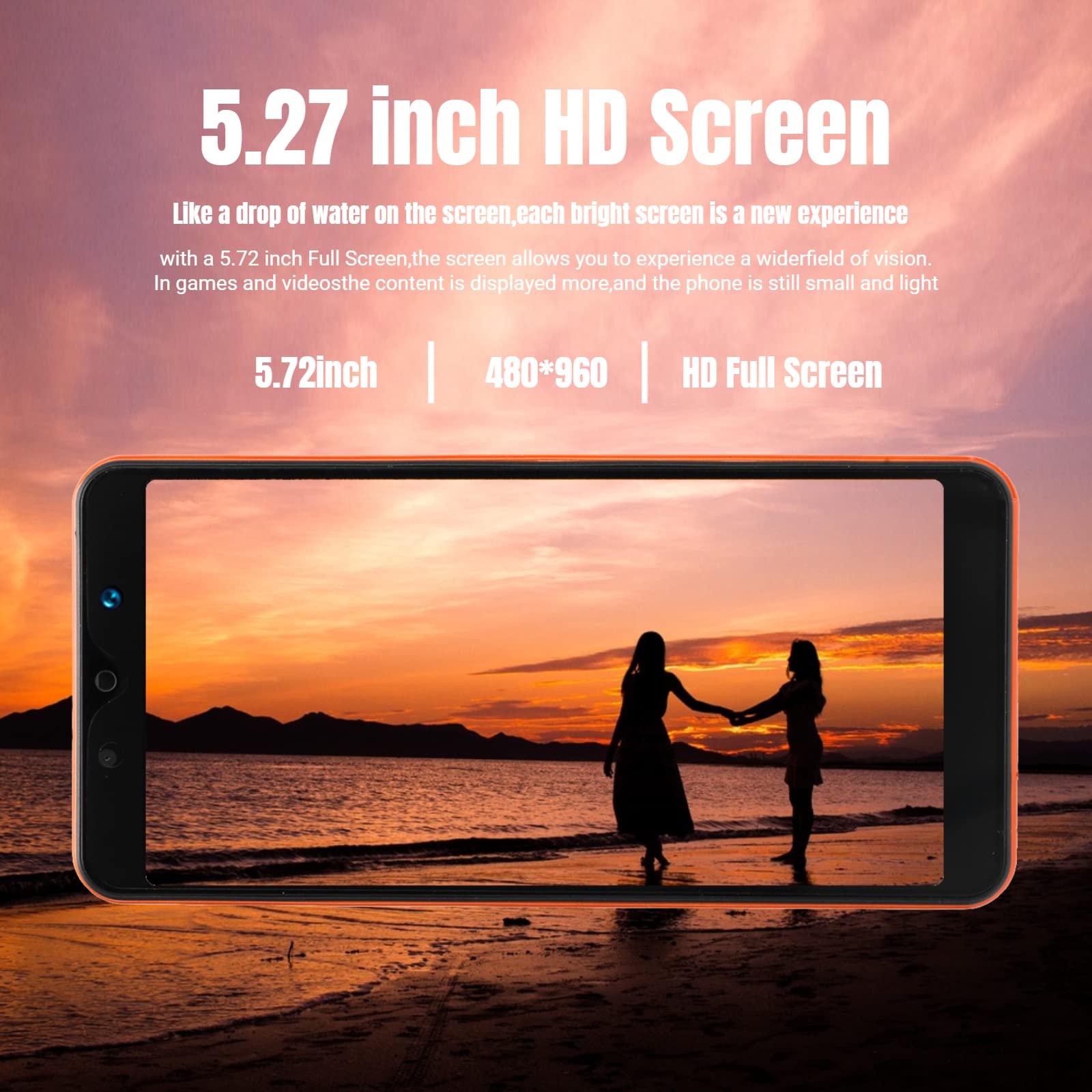5.72in HD Full Screen Smart Phone, Note30 Plus Unlocked Smartphones, Dual Cards Dual Standby, 512MB+4GB Cell Phones, for Android 4.4.2, Support +BT+FM (Orange)