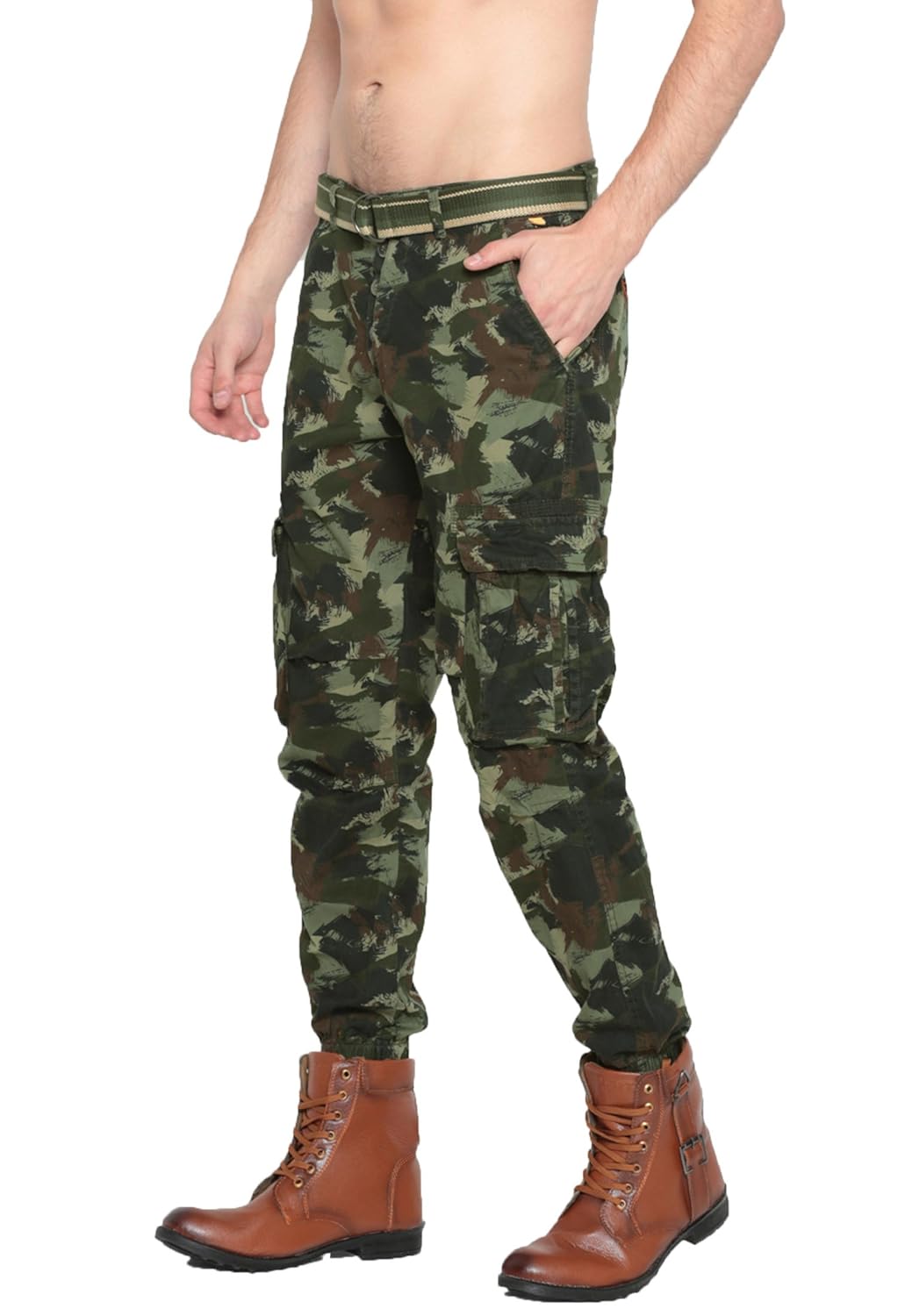 sports52 wear men's cotton green tapered fit printed cargos