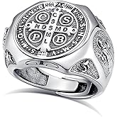 EUDORA S925 Sterling Silver St Benedict Ring San Benito/Virgin Mary Rings for Women Men, Vintage Ankh Cross Ring Saint Benedict Amulet Adjustable Rings Gifts for Women Mens Father Mother