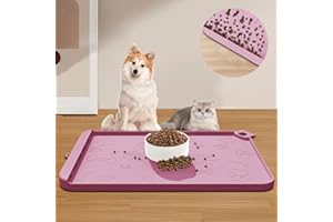RAOUOEN Dog Food Mat, Silicone Dog Mat for Food and Water -Pet Feeding Mats with Residue Collection Pocket, Waterproof Dog Cat Bowl Mats with Raised Edges and Hooks, Placemats for Cats and Dogs Water Bowl