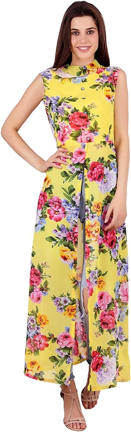 Women's Floral Print A-line Front High Slit Maxi Dress