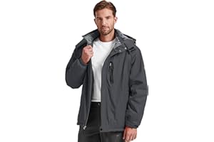 Kugnala Men's Winter Skiing Jacket Waterproof Warm Snow Fleece LiningCoat Mountain Hooded Windproof Rain Jacket S-5XL