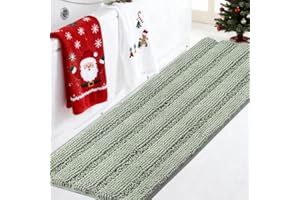 Turquoize Sage Green Bathroom Rugs Runner Extra Long 47 x 17 Large Bath Mat Plush Shaggy Chenille Bathroom Rug Non-Slip Bath Rug Runner Extra Soft & Absorbent Thick Floor Mats, Machine Washable, Sage