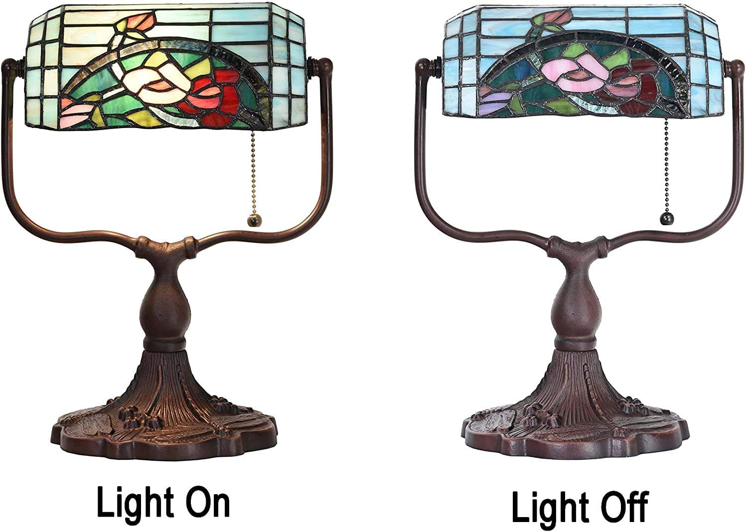 Bieye L30760 Rose Flower Tiffany Style Stained Glass Bankers Desk Lamp Table Lamp for Working Office Living Room Bedside Home Decoration - Image 4