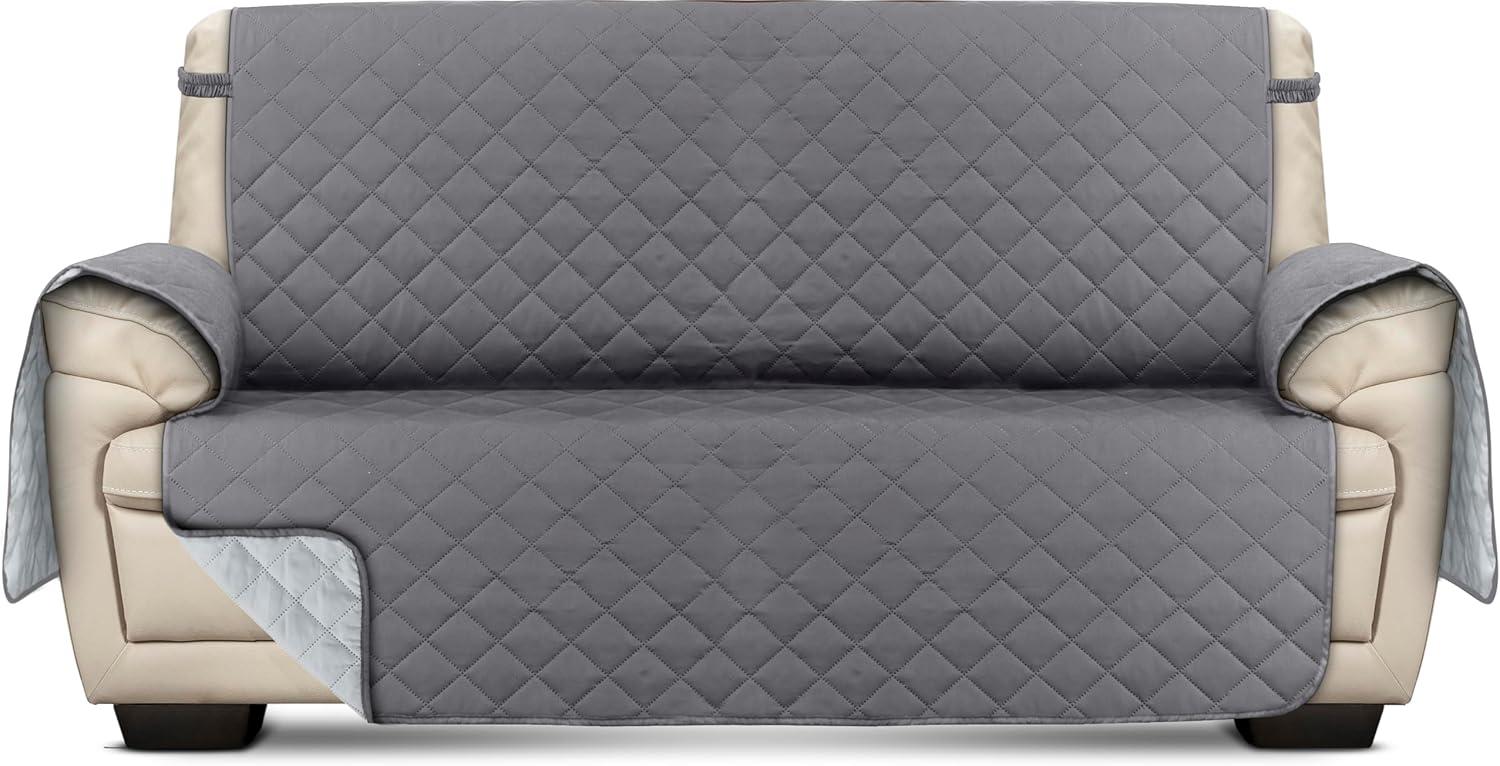 Slipcovers - Utopia Bedding Reversible Loveseat Couch Cover for 2 Cushion Couch, Water Resistant Sofa Cover, Furniture Protector with Foam Sticks and Elastic Straps for Kids Dogs Pets (Loveseat, Gray/Light Gray)