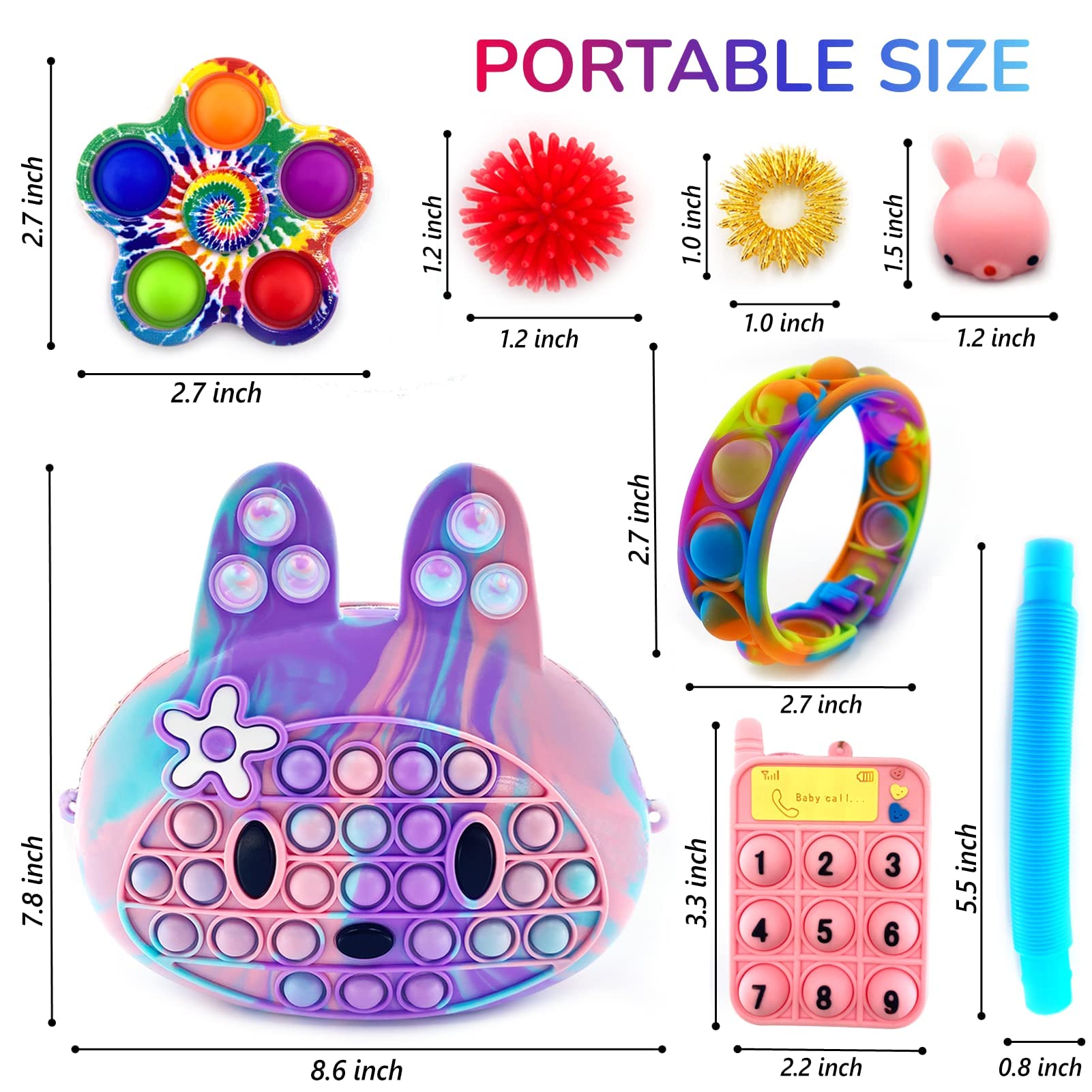 Exun Pop Crossbody Purse Bags Fidget Toy Pack, Bunny Shoulder Bag Mini Sensory Toys, 3 4 5 6 7 8 9 10 Year Old Birthday Party Gift for Girls Kids, Easter Valentine Christmas Stocking Stuffers