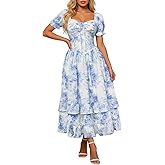 Scarlet Darkness Women Floral Cottagecore Dress Puff Sleeve Maxi Ruffled Corset Dress