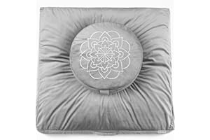 Hihealer Meditation Cushion Set – Large Rose Velvet Zafu & Zabuton Floor Pillow Traditional Tibetan Yoga Bolster for Adults Buckwheat Filled for Comfort Support