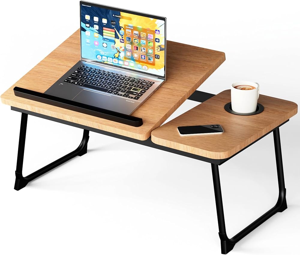 Vivo Technologies Laptop Bed Table Desk with Foldable Aluminum Legs Walnut