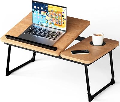 Vivo Technologies Laptop Bed Table Desk with Foldable Aluminum Legs Walnut