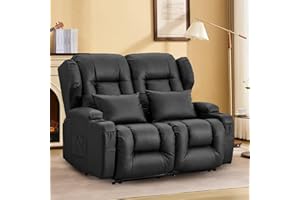 IPKIG 54.2" RV Loveseat Recliner | Double Recliner RV Sofa with Side Pockets | Faux Leather Reclining RV | RV Theater Seats |RV Theater Seating | RV Furniture, Manual Recliner Chair (Black)