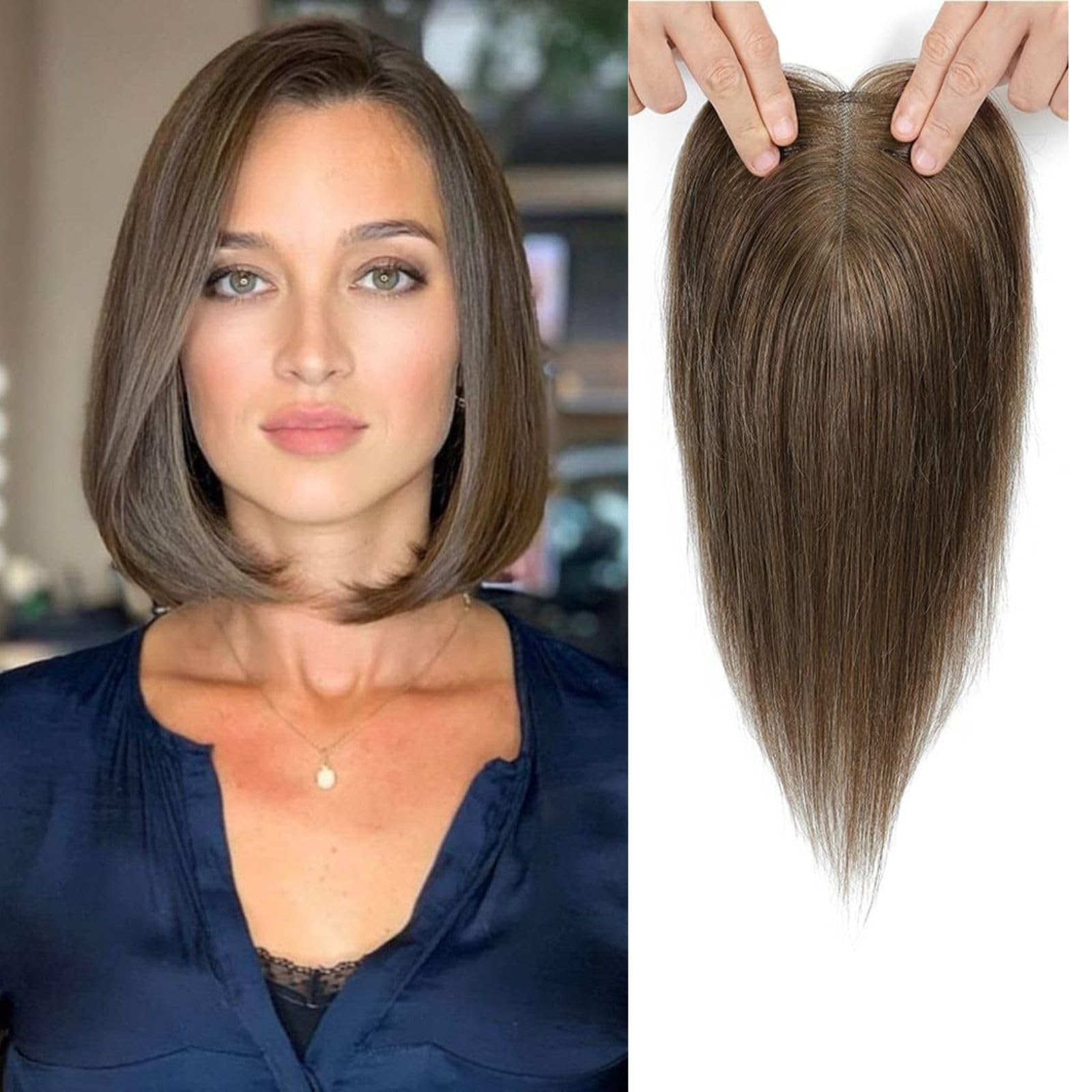 Swiss Bace Crown Topper for Women - Medium, Human Hair for Thinning Hair - Brown (10inch, 6#) — image 1