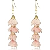 QUSIJIA Unique Bohemian Long Flower Tassel Dangle Drop Earrings Fashion Floral Petals Earring for Women Christmas Birthday Party Gifts