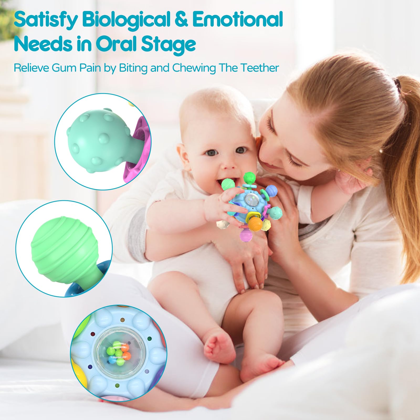 Teething Toys for Babies 6-12 Months: Sensory Toys for Infant - Newborn Gifts for Boys Girls Baby Learning Developmental Toys Chewable Freezable