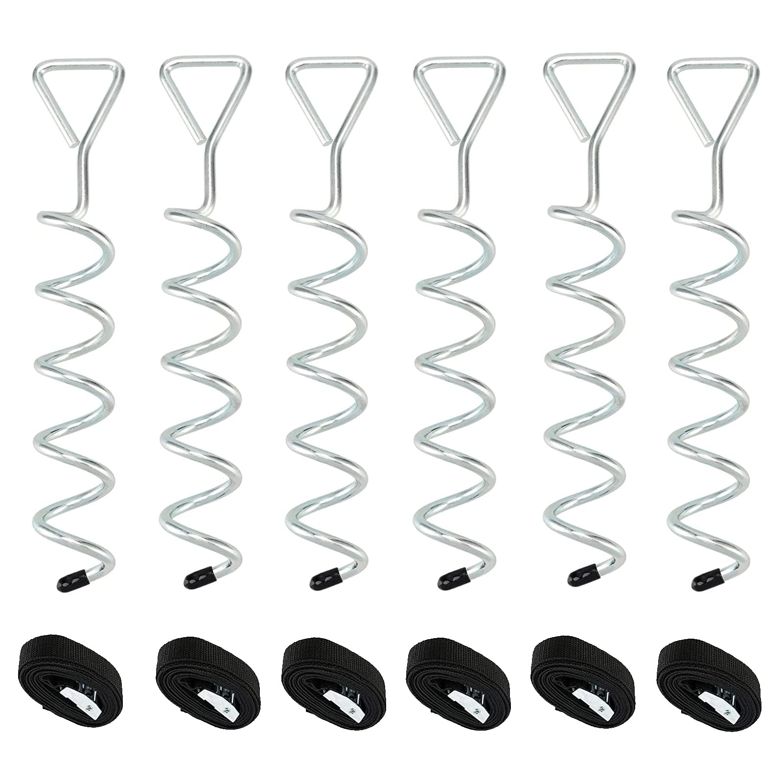 ZOENHOU 6 Set Trampoline Anchor Kit, Heavy Duty Trampoline Tie Down Kit, 12 Inch Ground Steel Stakes Anchor Corkscrew Shape for Trampolines, Swings, Tent, Camping