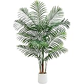 Artificial Palm Tree 5FT Faux Plants Indoor Tropical Fake Palm Tree Areca Floor Plant in White Pot with 13 Trunks & Real Bark Design, Faux Palm Plant for Outdoor Patio Home Room Office Decor
