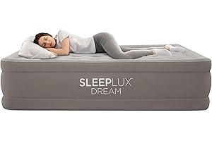 SLEEPLUX Dream Luxury Queen Air Mattress, Built-in Dual Pump, Stays Inflated All Night, 20” Double-High Blow-Up Airbed with Coil Beams, for Guests, RV Camping & Home, 1-Year Warranty