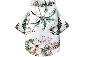 KOSIYI Dog Hawaiian Shirt Hawaii Style Summer Dog Clothes Boy Girl Breathable Cool Costume Beach Seaside Sweatshirt for Small Puppy Polo T-Shirt Pet Outfit, Coconut Tree White, M