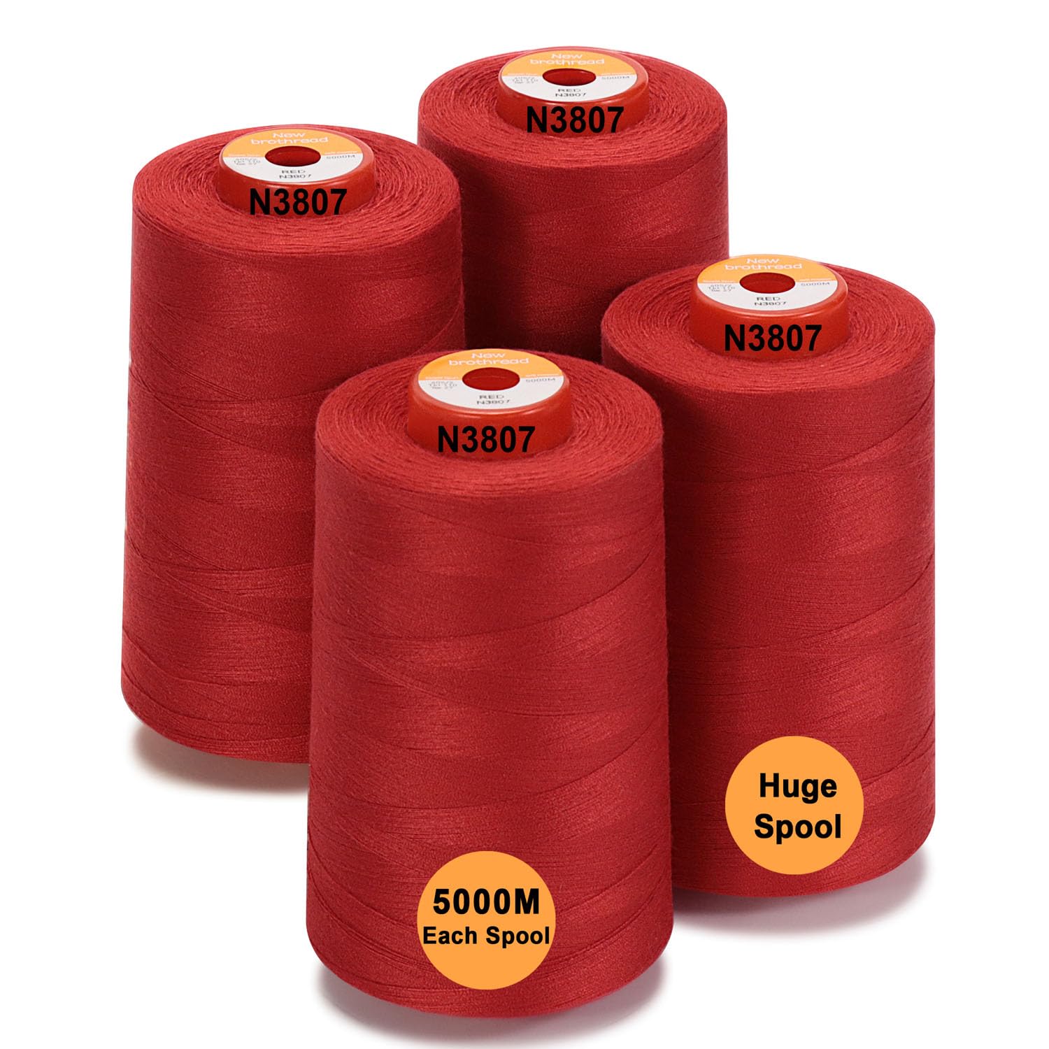New brothread - 28 Options - 4 Large Cones of 5000M Each All Purpose Polyester Sewing Thread 40S/2 (Tex27) for Sewing, Quilting, Piecing, Serger and Overlock - Red — image 1