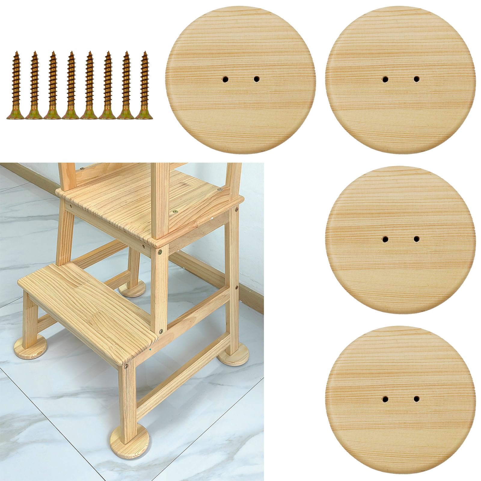 CRAKTH Toddler Tower Anti-Tipper 4 Pcs, Anti Tip Standing Tower Pads for Child Baby Proofing, Tilt Protection Compatible with Kids Kitchen Stool Helper (Natural)