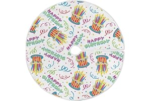 Dussdil Happy Birthday Day Tree Skirt 36 Inch Colorful Cakes Candles Christmas Xmas Tree Skirts Birthday Holiday Party Garden Seasonal Tree Skirt Stand Mat for Indoor Outdoor Home Office Decor