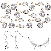 Ymapinc 20Pcs Gold Plated Charms for Jewelry Making, 0.2x0.3inch Shiny Rhinestones Crystal Charms with Loops for Women Necklaces Bracelets Dangle Earrings Diamond Gemstone DIY Crafts