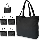 Koolmox Black Canvas Tote Bags, 6-Pack 17x14x3.9'' 12Oz Heavy Duty Cotton Bags with Handles and Bottom, Reusable Grocery Shopping Bag Bulk Sublimation Tote Bags Blank for Teachers Crafts