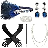 BABEYOND 1920s Flapper Accessories Gatsby Costume Accessories Set 20s Flapper Headband Pearl Necklace Gloves Plastic Holder