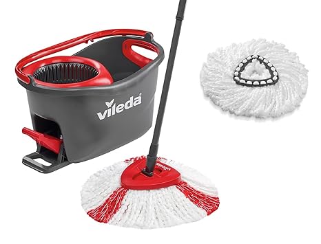 Vileda Turbo EasyWring & Clean Komplett-Set, Wischmop und Eimer sowie extra Classic Ersatzkopf
