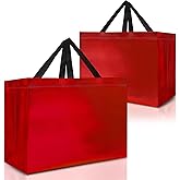 Nush Nush Extra Large Red Gift Bags - Set of 12 Reusable Shiny Red Extra Large Gift Bags with Handles - Party Favor Bag for Valentine's Day Gifts, Birthdays, Bachelorette, Holidays - 15.5W x 6D x 12H