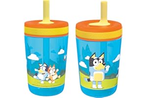 Zak Designs 15oz Bluey Kelso Tumbler Set, Leak-Proof Screw-On Lid with Straw Made of Durable Plastic and Silicone, Perfect Bundle for Kids, 2 Count (Pack of 1)