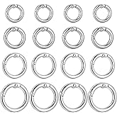 TIESOME 16 PCS Metal Spring Round Carabiner, 4 Sizes O Ring Keychain Clip Silver Round Carabiner Clip Snap DIY Accessories Spring Ring for Keychains Purse Bag Handbag(0.6/0.7/0.8/1 Inch)