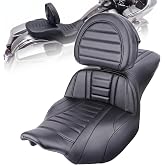 Korvesy Gel Motorcycle Seat with Adjustable Driver Backrest for Harley24-26 | for Harley Touring 2024-2026 Road Glide Street Glide CVO, 2-Up Seat with Cooling Gel, PU Leather (Black horizontal stripes)