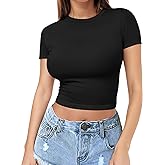 Womens Short Sleeve Crop Top Crew Neck Y2K Shirt Sexy Slim Fitted Casual Base Layer Soft Workout Shirt Going Out Tops