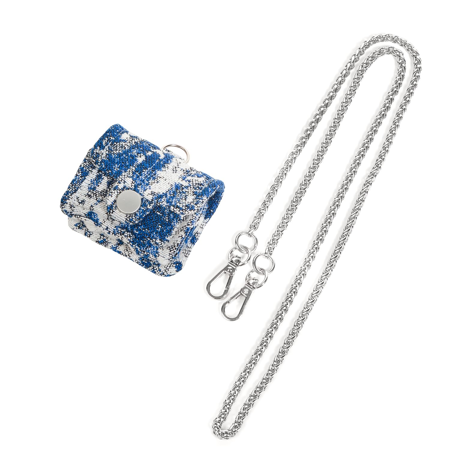 HPOD Compatible AirPods Pro case cover, Fashionable and Trendy Denim Padded Quilted Headphone Bag with a 38cm Long Metal Chain, Compatible with AirPods Pro and AirPods 3 case cover