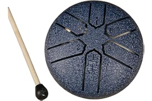 FLORTEEN Rain Drum for Outside Garden, Steel Tongue Drum Rain Chime, Outside Musical Rain Drum for Garden, Mini Handpan Drum 3 Inches 6 Notes for Meditation, Prenatal Music Education (Navy blue)