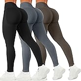 Coume 3 Pack Workout Leggings for Women Seamless Butt Lifting Leggings Compression Tummy Control Mid-Low Waist Yoga Pants