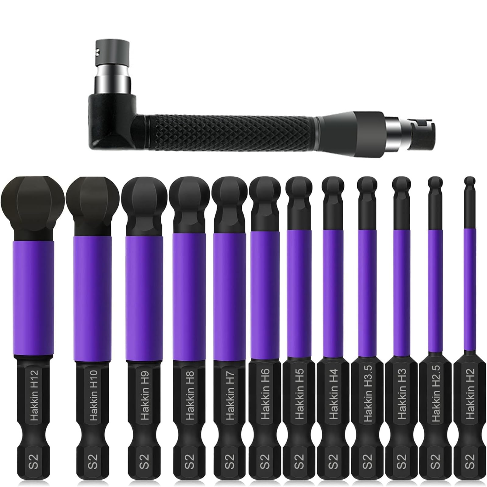 GIONAR 12Pcs Ball End Allen Hex Key Set S2 Steel 1/4” Hex Shank Magnetic, Purple 75mm Hex Bits Set with 1 Mini Double-Ended Socket for Daily Repair, Computer Repair, Workshop Assembly, Car Repair