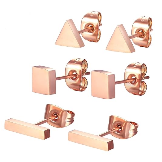Spinex 3 Paar Edelstahl Rose Gold Ohrstecker Ohrring Set durchbrochen (, rechteckig, quadratisch, Dreieck)