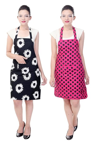 Switchon Waterproof Free Size Cotton Kitchen Apron Pack of 2