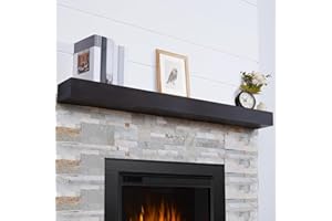TECANA Fireplace Mantel 72 Inches - Rustic Floating Mantel Shelf - Solid Wood Mantel with Invisible Support Bracket - Wall Mantel Shelf for Farmhouse (72" L x 8" D x 5" H, Dark Brown)