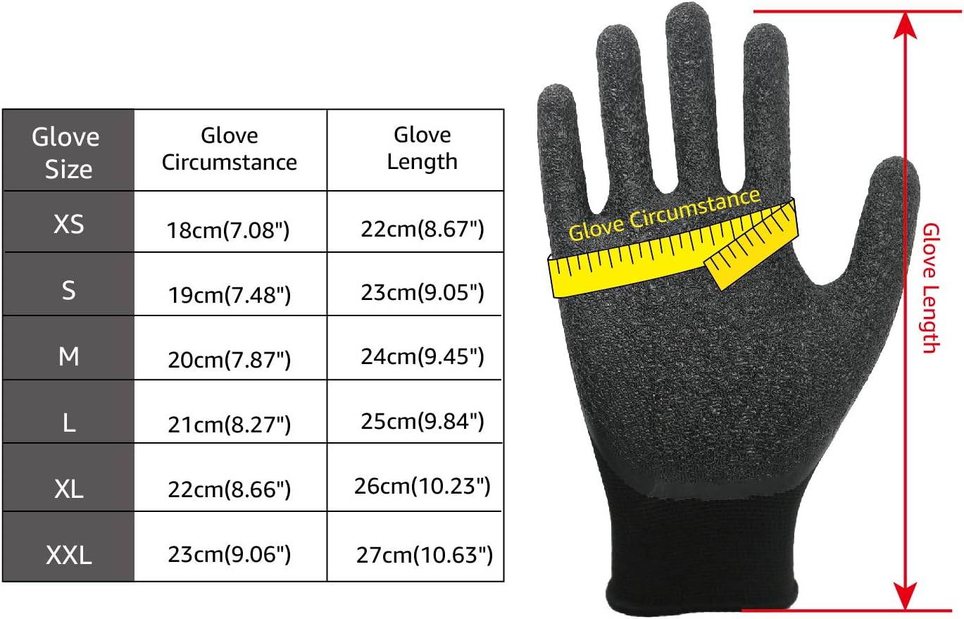 EvridWear Crinkle Latex Rubber Hand Coated Safety Work Gloves for Men Women General Multi Use Construction Warehouse Gardening Assembly Landscaping (L-Size) 12 Pairs Pack - - 