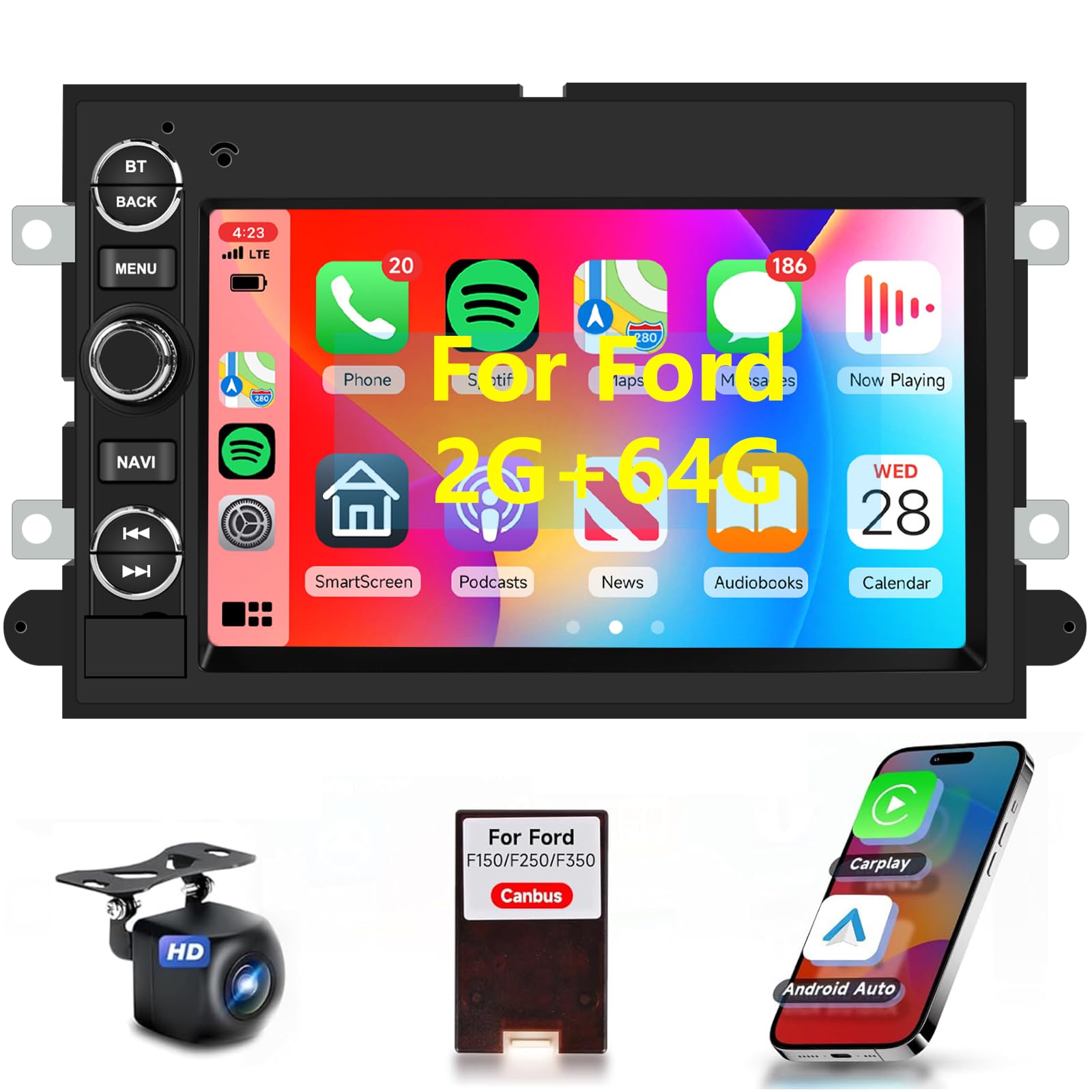 Photo 1 of PODOFO 2G 64G Car Stereo for Ford F150 F250 F350 E250 E350 Fusion Edge Explorer Radio with Wireless Carplay Android Auto 7inch IPS Touchscreen Bluetooth DAB+ OBD2 WiFi FM/RDS GPS SWC Backup Camera