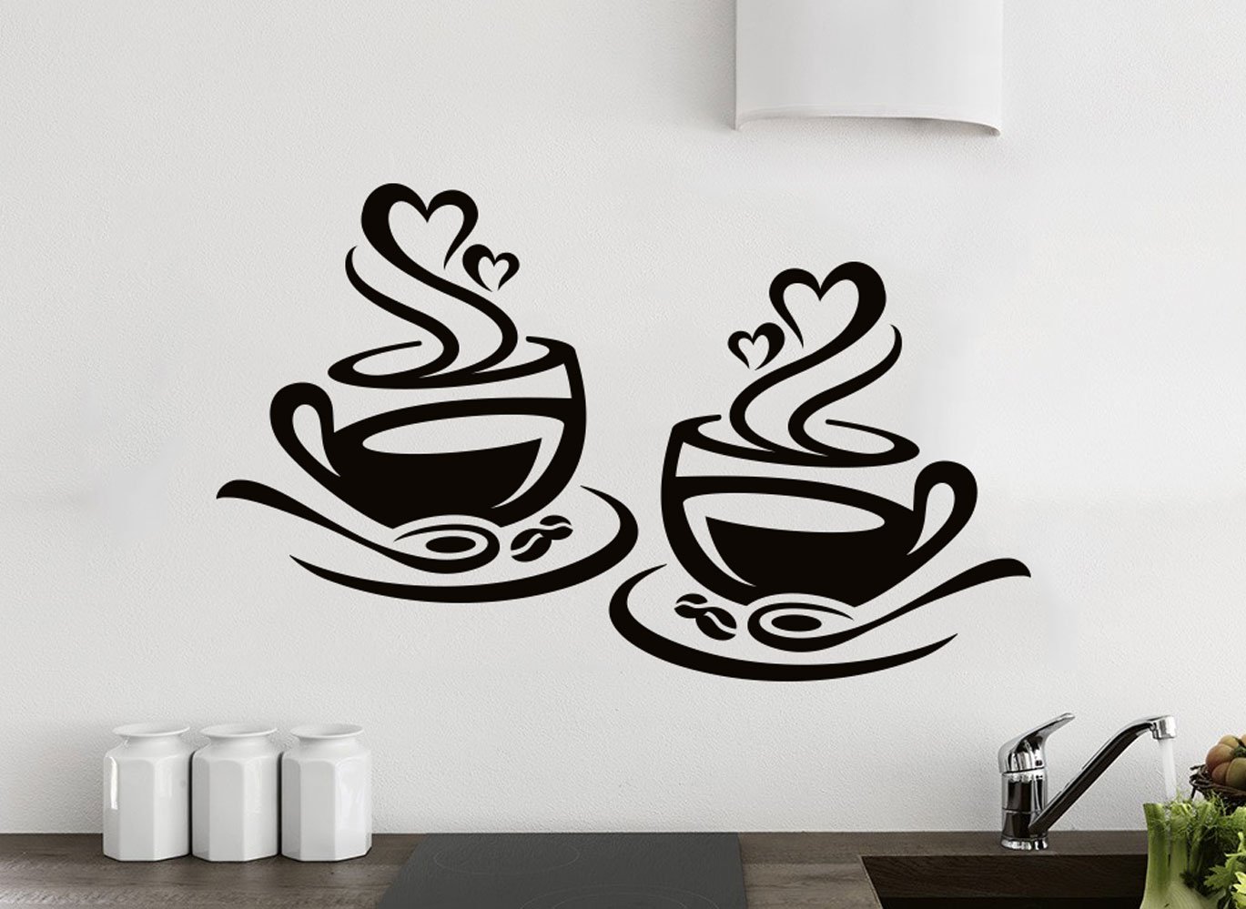 2 Cups Coffee Love Kitchen Wall Tea Vintage Sticker Vinyl Decal Art Restaurant Pub Decor