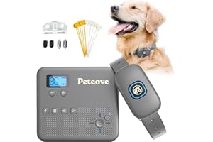 PETCOVE Wireless Dog Fence & Training Collar 2-in-1 | 500 ft Adjustable Boundary | Beep/Vibrate/Static 1–9 Levels | IPX7 Waterproof Receiver | Rechargeable | 10 Flags for Medium & Large Dogs | 15–77 lb