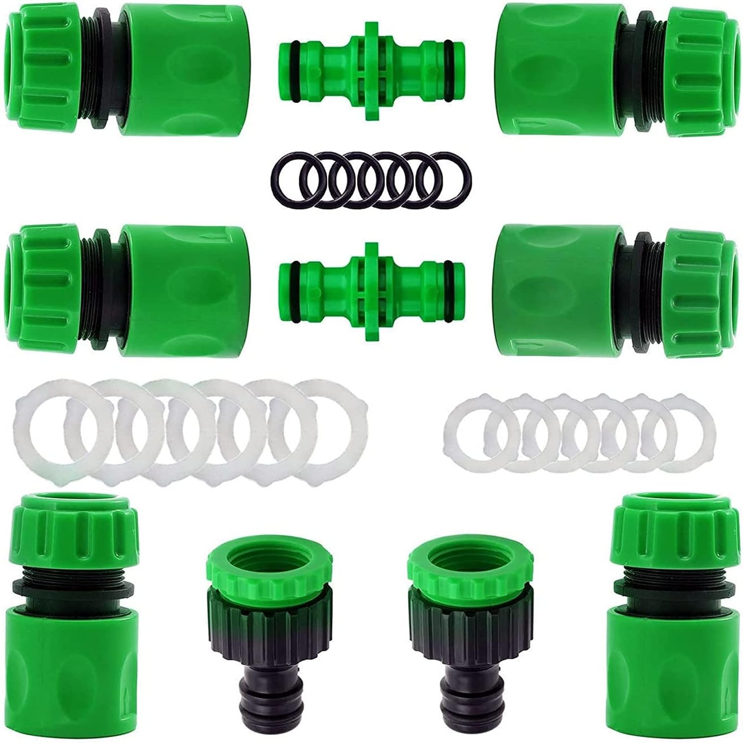 10Pcs Garden Hose Tap Connector Hose Pipe Fittings Kit for Outdoor tap&Join Hoses Pipe Tube(2 Double Male Snap Connectors,6 End Quick Connectors,2 Tap Connector 1/2 &3/4 Inch Size 2-in-1)