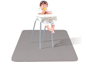 Scheuer Brand Leather Splat Mat - Waterproof Baby High Chair Floor Mat | High Chair Mat | Splat Mat for Under High Chair | Baby Food Mat | Splash and Spill Mat | Under Highchair Mat (Grey-Square)
